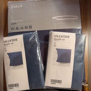 Ikea DVALA Fitted Sheet KING & 2 ULLVIDE PILLOW CASE 26" X 26" NAVY BLUE